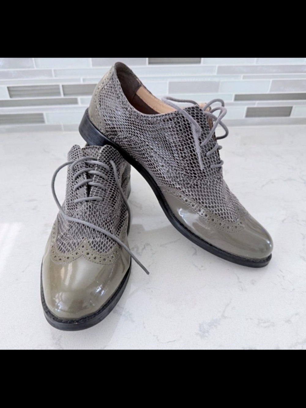 Cole Haan Wingtip Oxford Shoes Olive Snake Print Two-Tone Size 8